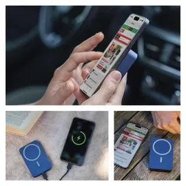 EMOS Powerbank 10 000 mAh WI 1046 mit Magnet - magnetischer externer Akku mit Passthrough und Wireless-Charging USB-C-Ausgang inkl. USB-Datenkabel - für iPhone, Smartphone, Tablet - blau
