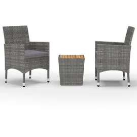 vidaXL 3-tlg. Bistro-Set Poly Rattan und Akazienholz Grau