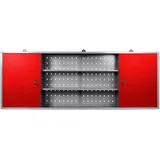 Ondis24 Werkzeugschrank Metall, Werkstattschrank 160x16x60 (H) cm, 2 abschließbare Türen, Hängeschrank mit Einlegeböden (rot)