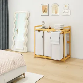 ADEL DREAM AdelDream Wäschekorb 150L, 3 Fächer Wäschesammler mit Bambusrahmen,