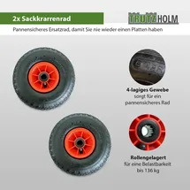 Baumarktplus 2x Sackkarrenrad Luftrad 260x85 3.00-4 75 mm 4PR Lagen mit Nadellager rot