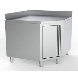 Chefgastro Arbeitstisch Edelstahl Ecke mit Tür und Aufkantung 1000/1000 für 700mm Tisch BxTxH 1000/1000x700x850mm