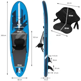 ECD Germany SUP Board Aufblasbar 320 x 82 x 15 cm blau