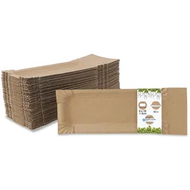 BIOZOYG 50 Stück Einwegteller Wurstpappe 8x18+3cm, Pappteller mit Abriss, braun, Pappteller Bratwurstschale Pappgeschirr, nachhaltig