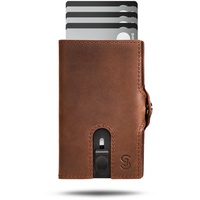 SLIMJACK SlimJack® Wallet mit Münzfach - Jackster Wallet - Kreditkartenetui mit RFID-Schutz - Geldbeutel für Herren - Aluminium-Kartenhalter - Smart Wallet für Karten & Münzen - Dunkelbraun Leder