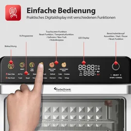 TURBO TRONIC TurboTronic Multi-Smart-Ofen - 16in1 Heißluftofen & Heißluftfritteuse 2200W Power 34L bis 0,5kg Pommes Mini-Backofen mit Dörrfunktion 40-350°C ...