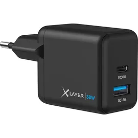 Xlayer 219853 - USB-Ladegerät QC 30 38 W, USB-C/A, Schwarz