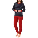 Normann Pyjama Damen Frottee Pyjama langarm mit Bündchen in Streifenoptik rot 48/50