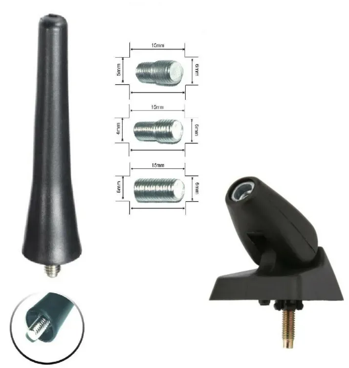 FM/AM-Radioantenne 6,5 cm, kurze Sportantenne mit Befestigungsfuß für Peugeot 106, 206, 206+, 306, 405, 406, 806, Expert, Partne