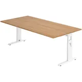 Hammerbacher höhenverstellbarer Schreibtisch nussbaum rechteckig, C-Fuß-Gestell weiß 200,0 x 100,0 cm