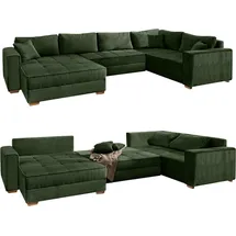luma-home schönes für dein zuhause Wohnlandschaft U-Form Sofa Schlaffunktion Couch Bettkasten Cord in Grün / 15199 - Grün
