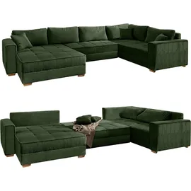 luma-home schönes für dein zuhause Wohnlandschaft U-Form Sofa Schlaffunktion Couch Bettkasten Cord in Grün / 15199 - Grün
