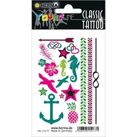 Herma 15177 Temporäre Tattoos Anker, 19 Stück, Klebetattoos zum Aufkleben, Fake Tattoos Aufkleber mit Sommer Sterne Ananas Herzen Motiv, Kindertattoos Sticker für Fasching Karneval Kinder Erwachsene
