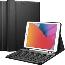 Fintie Tastatur Hülle für iPad 10.2 Zoll (9/8/ 7 Generation - 2021/2020/2019), Soft TPU Rückseite Gehäuse Schutzhülle mit Pencil Halter, magnetisch Abnehmbarer Tastatur mit QWERTZ Layout, Schwarz