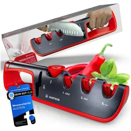 austein Messerschärfer QuickSharp 4-in-1, Messerschleifer, Messer schärfen und schleifen wie die Profis (Rot)