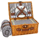 HYBDAMAI Picknickkorb Set für 2 Person mit Kühlfach und wasserdichte Picknickdecke, Abnehmbarer Riemen, Weinbeutel, Besteck Set, für Camping, Strand, Wandern, BBQ und Familie/Paare Geschenke, Zubehör