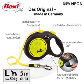 flexi New NEON Gurt 5m schwarz/neongelb Roll-Leine für Hunde Größe L