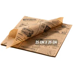 Einschlagpapier fettabweisend 25x25 cm Braun – 100 Blatt | FRITZTOWN® DELI Paper | Burgerpapier | Sandwichpapier  |  Verpackungspapier Lebensmittel