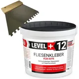 Level + Fliesenkleber 10 kg Fertig Dispersionkleber L+12 + Zahnspachtel 6mm
