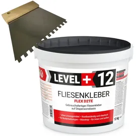 Level + Fliesenkleber 10 kg Fertig Dispersionkleber L+12 + Zahnspachtel 6mm