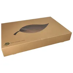 Papstar 40 Catering-Kartons, Pappe `pure` 55,7 x 37,6 cm braun `100% Fair` mit Sichtfenster aus PLA