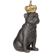 moritz Deko-Figur Mops Hunde-König mit Krone Sitz aus Polyresin Dekorations Idee Standdeko Tierwelt Statue Haustier Skulptur