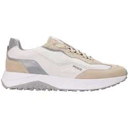 HUGO Herren Sneaker - Kane Runn sdme, Turnschuh, Schnürung, Material-Mix mit Echtleder Weiß EU 41
