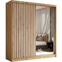 Beautysofa Schwebetürenschrank, Eiche Artisan, Weiß, Holzwerkstoff, 9 Fächer, 200x216x61