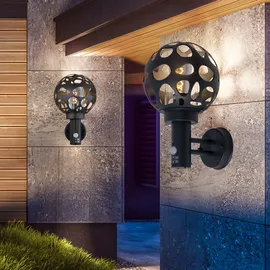 GLOBO LED Aussenlampe mit Bewegungsmelder anthrazit Wandlampe mit Bewegungsmelder Außen Wandleuchte Kugel, im Loch-Design, 1x Filament LED warmweiß Edelstahl ALU, H 32,7 cm