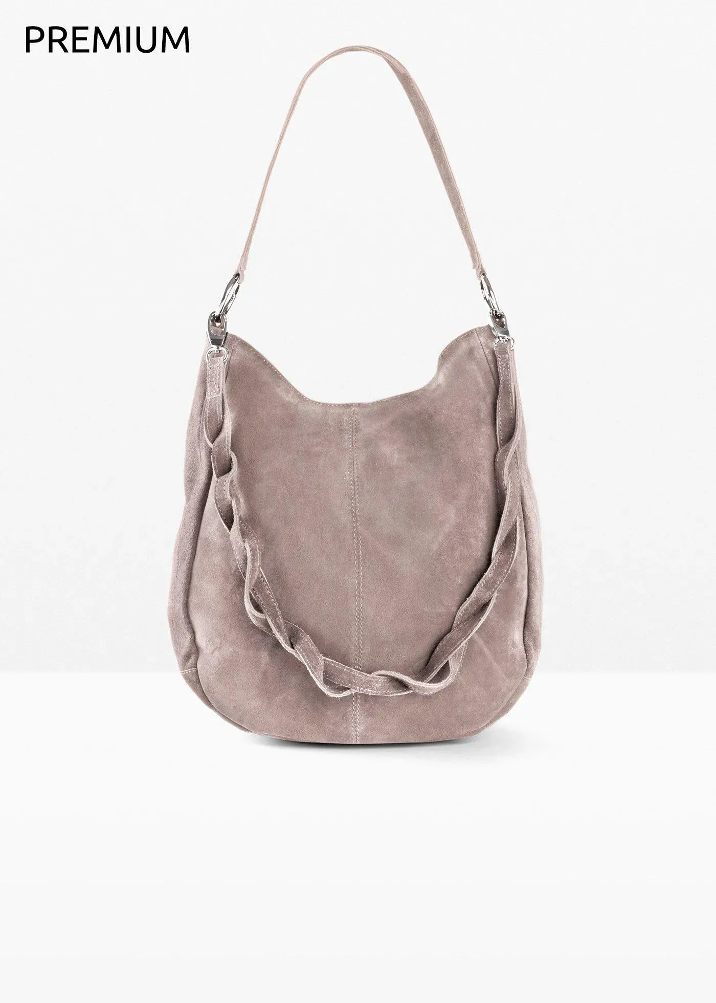 bonprix Ledertasche, beige, 34x38 cm, Veloursleder