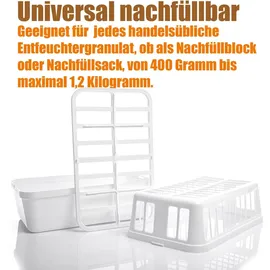 BigDean 4 Stück Luftentfeuchter + 8x 1,2kg Luftentfeuchtergranulat Nachfüllpack – Feuchtigkeits-Stopper nachfüllbar + wiederverwendbar – Weiß