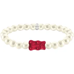 Armband THOMAS SABO "THOMAS SABO x HARIBO Schmuck: Perlenarmband mit Goldbär" Gr. 17, rot (silberfarben, rot, weiß, rot), Armbänder, Damen, 17, Silber 925 (Sterlingsilber)-Silikon-Perlen, Silber 925 (Sterlingsilber), Silikon, Perlen, mit Kristallglas - mit Süßwasserzuchtperle