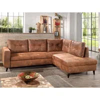 Bestmobilier - Nordic - ecksofa l - 5 sitzplätze - schlaffunktion - industrial vintage - rechts - braun