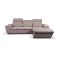 MOEBLO Ecksofa FRESNO, Verstellbare Kopfstützen, Eckcouch Wohnlandschaft Sofa mit Ottomane Eckgarnitur Polsterecke - (BxHxT):281x87x183 cm, Multifunktional: Schlafsofa mit Stauraum rosa