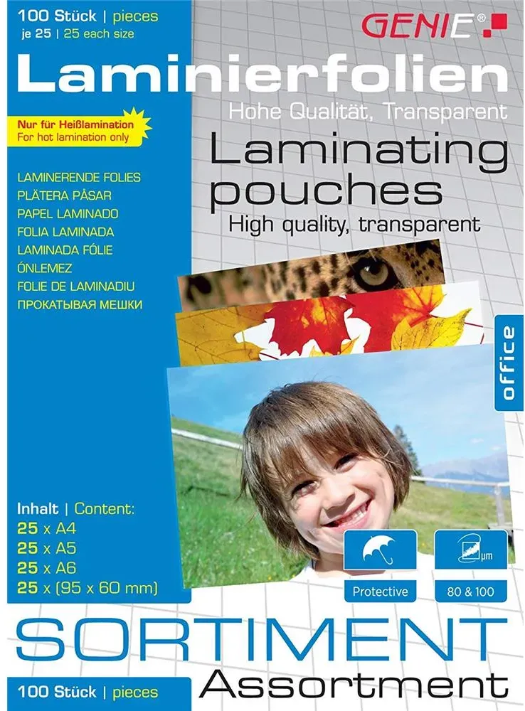 GENIE Laminierfolien Set A4 A5 A6 Visitenkarten 100 Stück