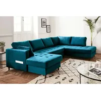 Anna – wohnlandschaft ecksofa – mit schlaffunktion und bettkasten – 7-sitzer – zeitgenössischer stil– rechts - entenblau