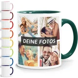 SpecialMe® Tasse personalisiert Fotocollage Fototasse mit bis zu 5 Fotos persönliches Geschenk Kaffeetasse mit Bild selbst gestalten weiß-innen-grün standard