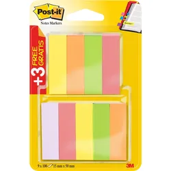 Post-it Haftstreifen Page Marker schmal, 15x50mm 6 x100 Blatt+ 3x 100 Blatt neonfarben Packung mit 12 Stück