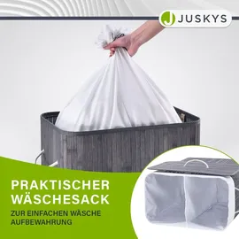 Juskys Bambus Wäschekorb Curly 100 Liter mit Deckel & Wäschesack 2 Fächer Wäschesammler Grau