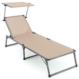 XXL Sonnenliege mit Sonnendach beige 192x66x31 cm Alu Campingliege klappbar