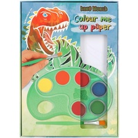 DEPESCHE 12517 Dino World - Colour me up Paper, Aquarellpapier mit 10 Motiven zum Ausmalen, inkl. Pinsel und Wasserfarben