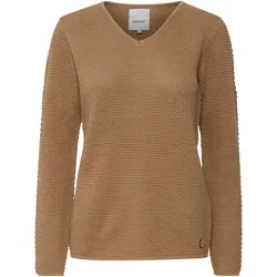 Strickfleece-Pullover OXMO "Strickpullover OXHanna", Damen, Gr. M, beige (kelp), Obermaterial: 100% Baumwolle CO., Pullover