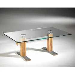 Wohnzimmer Couchtisch aus Glas Eiche massiv