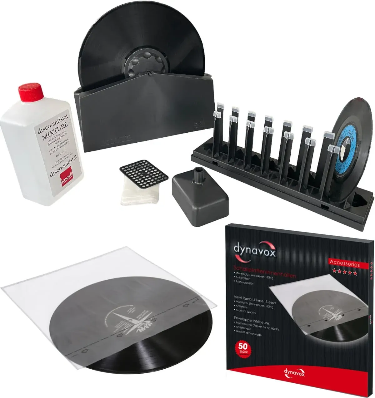 Knosti Disco-Antistat Schallplatten Waschgerät + 50 Innenhüllen Set