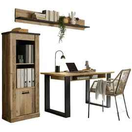 furn.design Büromöbel-Set Used Wood hell, anthrazit, mit Aktenregal Wandregal | Gr.: onesize