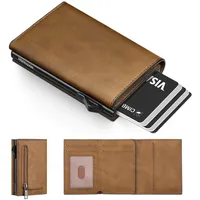 Manmaxim Geldbörse Herren Slim Wallet mit Münzfach, Pop-up Kartenetui Herren für 10 Karten, Portmonee Herren mit RFID Schutz Geldbeutel Herren Karten Portemonnaie Smart Wallets for Men (Braun)