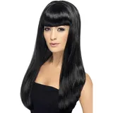Smiffys Babelicious Perücke, Schwarz, Lang, Glatt mit Pony Halloween