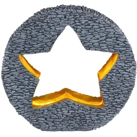 GLOBO Solarleuchte Gartendeko für Außen Tischdeko Solarleuchte goldfarben Stein-Stern Optik, grau rund, LED warmweiß, LxH 31x29,5 cm, 2er Set