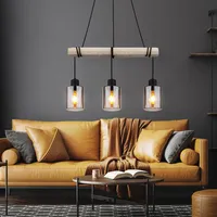GLOBO Hängeleuchte Pendelleuchte Holzpendellampe Holz Esszimmerlampe Hängelampe Esstisch, Glas rauch, 3x E27, Lxh 98x130 cm