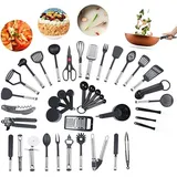 Küchenhelfer Set, Küchengerät 40 Stücke Silikon Kochgeschirr Set, Antihaft Hitzebeständiger Silikonspatel Set,KüChen Gadgets,Schwarz